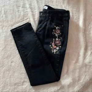 Womens Sonoma Floral Embroidered Black Skinny Jeans 8